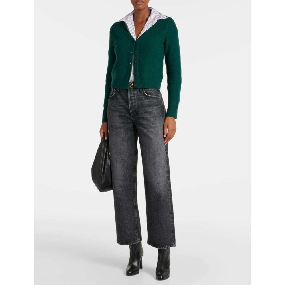 Vince Womens Cardigan Sweater XS 100% Cashmere Dark Green V-Neck NWT